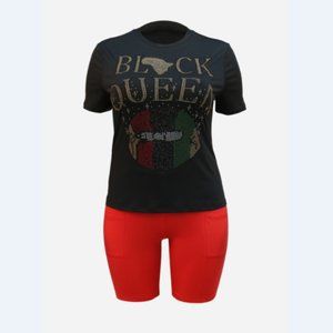 Plus Size Rhinestone Graphic Tee and Shorts Set